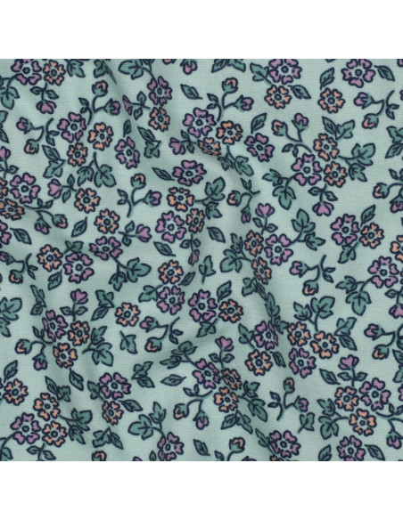 Tecido de flanela com flores - Menta