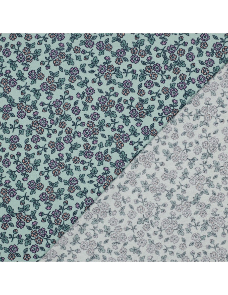 Tecido de flanela com flores - Menta