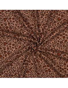 Tecido jersey de algodão malha canelada - Leopardo bege