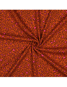Tecido jersey de algodão malha canelada - Leopardo laranja