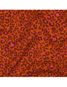 Tecido jersey de algodão malha canelada - Leopardo laranja 2