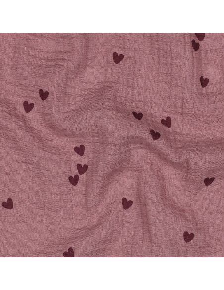 Tecido gaze dupla estampado - Corações rosa sobre fundo rosa velho escuro