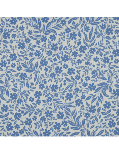 Tecido jersey flores - Azul sobre fundo branco