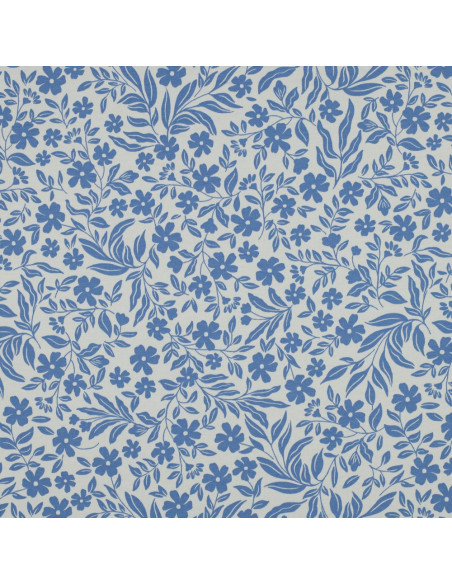 Tecido jersey flores - Azul sobre fundo branco