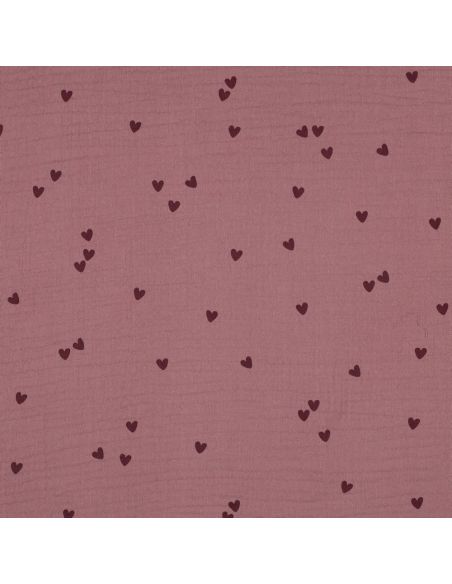 Tecido gaze dupla estampado - Corações rosa sobre fundo rosa velho escuro