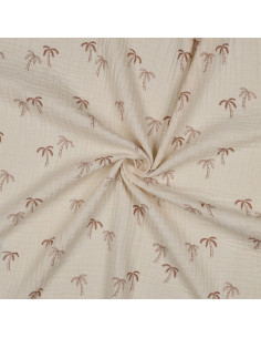 Tecido de gaze dupla estampado - Palmeira sobre fundo natural
