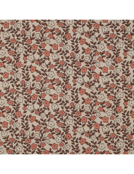 Tecido jersey de algodão malha canelada - Flores sobre fundo natural
