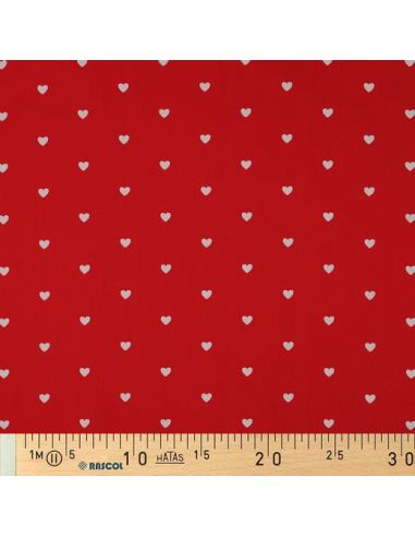 Tecido popeline de algodão fantasia - Corações brancos sobre fundo vermelho