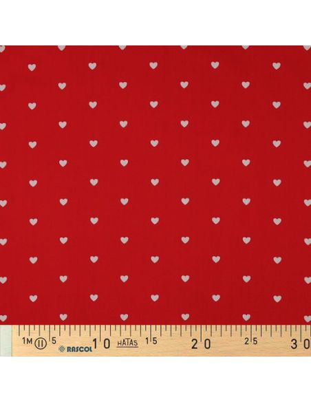 Tecido popeline de algodão fantasia - Corações brancos sobre fundo vermelho
