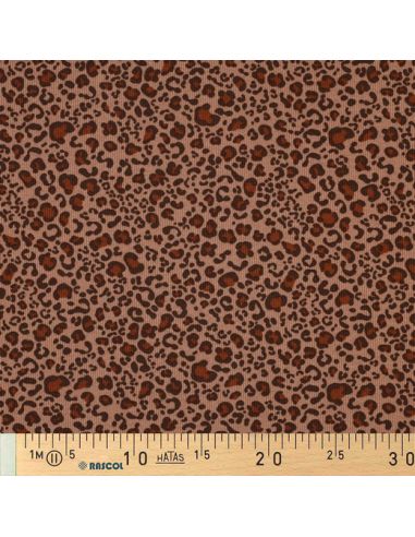 Tecido jersey de algodão malha canelada - Leopardo bege