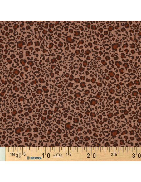 Tecido jersey de algodão malha canelada - Leopardo bege