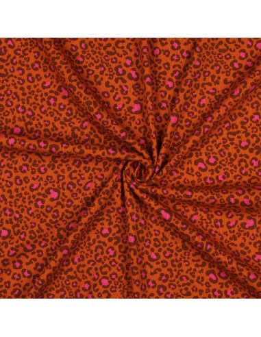 Tecido jersey de algodão malha canelada - Leopardo laranja
