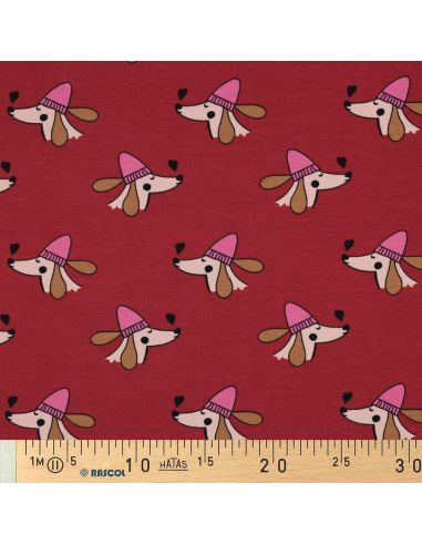 Tecido moletom felpudo cão e corações - Vermelho