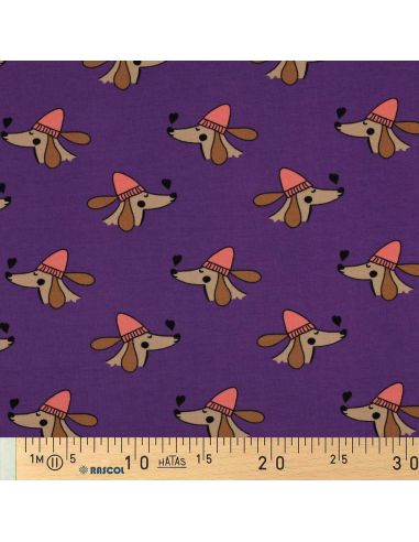 Tecido moletom felpudo cão e corações - Violeta