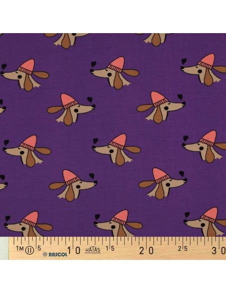 Tecido moletom felpudo cão e corações - Violeta