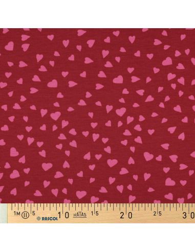 Tecido moletom vermelho - Corações rosa