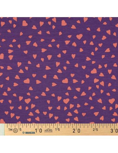 Tecido moletom roxo - Corações coral