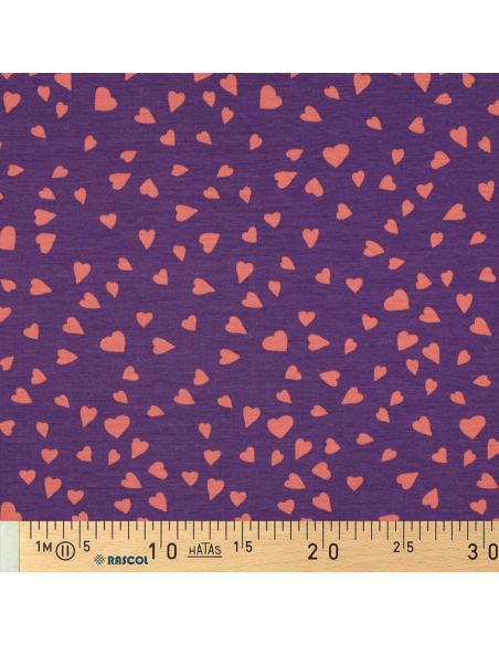 Tecido moletom roxo - Corações coral