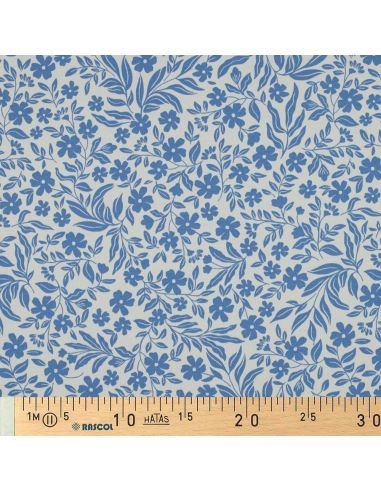 Tecido jersey flores - Azul sobre fundo branco