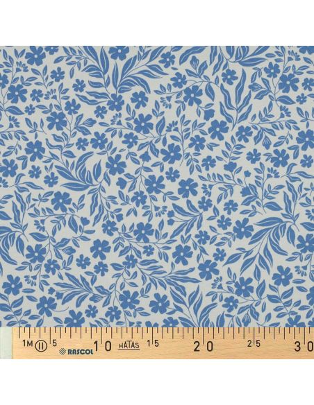 Tecido jersey flores - Azul sobre fundo branco