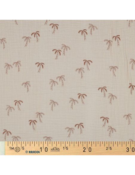 Tecido de gaze dupla estampado - Palmeira sobre fundo natural