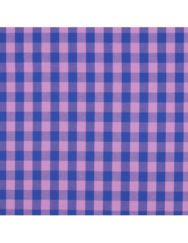 Tecido popeline de algodão - Vichy xadrez grande - Lavanda e azul