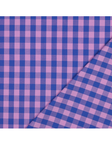 Tecido popeline de algodão - Vichy xadrez grande - Lavanda e azul