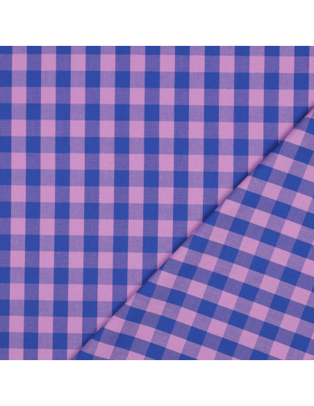 Tecido popeline de algodão - Vichy xadrez grande - Lavanda e azul
