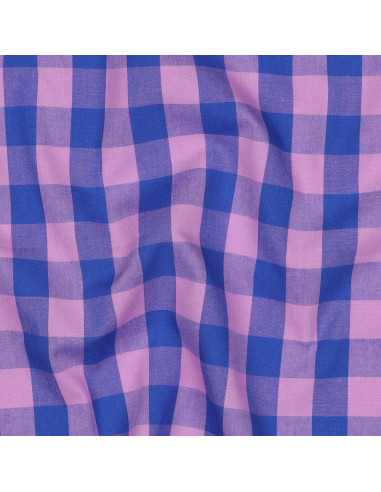 Tecido popeline de algodão - Vichy xadrez grande - Lavanda e azul