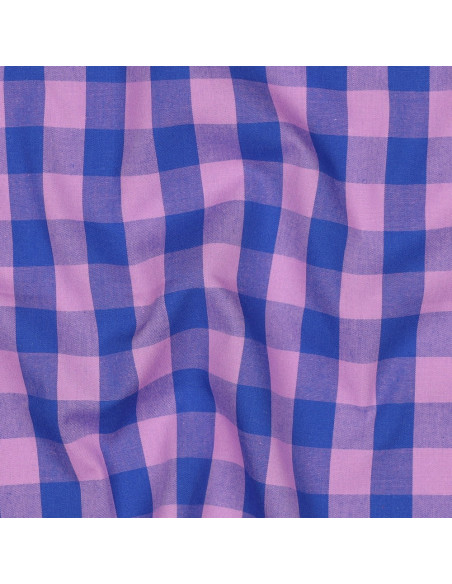 Tecido popeline de algodão - Vichy xadrez grande - Lavanda e azul