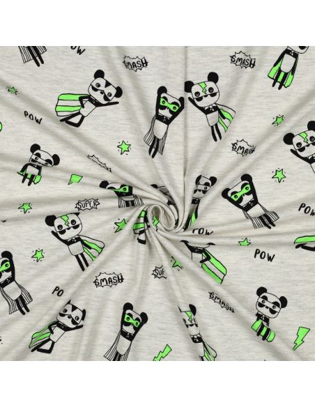 Tecido jersey mesclado - Super-heróis verdes em fundo cinza