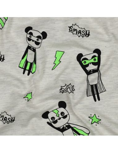 Tecido jersey mesclado - Super-heróis verdes em fundo cinza