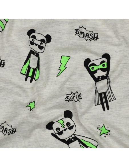 Tecido jersey mesclado - Super-heróis verdes em fundo cinza
