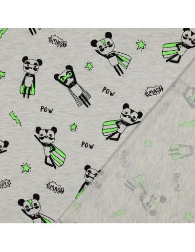 Tecido jersey mesclado - Super-heróis verdes em fundo cinza
