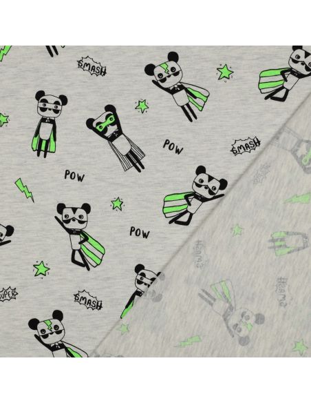 Tecido jersey mesclado - Super-heróis verdes em fundo cinza