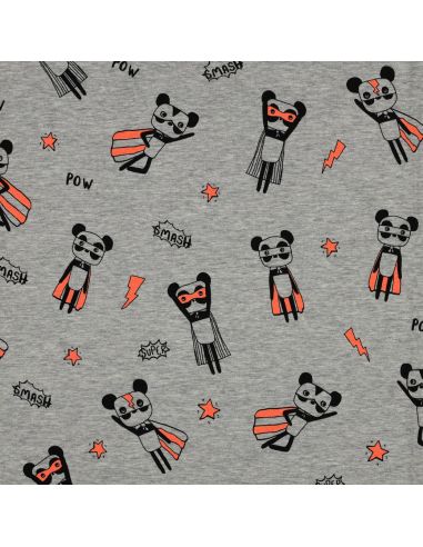 Tecido jersey mesclado - Super-heróis laranja fundo cinza