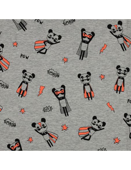 Tecido jersey mesclado - Super-heróis laranja fundo cinza