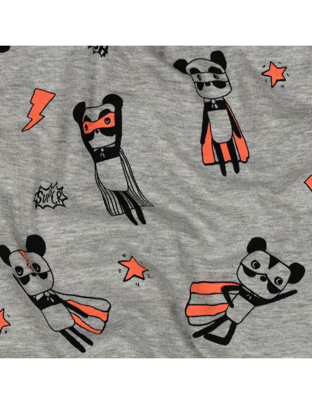 Tecido jersey mesclado - Super-heróis laranja fundo cinza