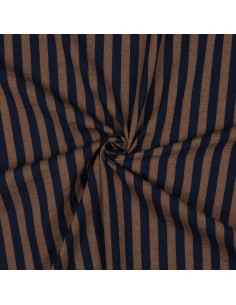Tecido popelina de algodão - Listras largas - Marrom e azul-marinho