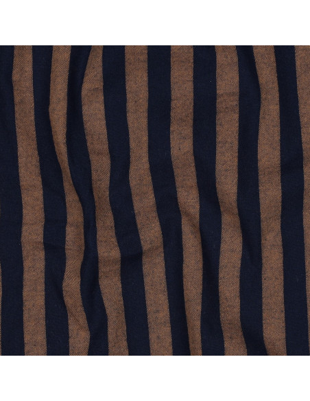 Tecido popelina de algodão - Listras largas - Marrom e azul-marinho