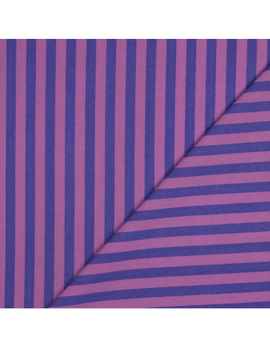 Tecido popelina de algodão - Listras largas - Figo e roxo