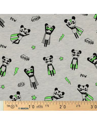 Tecido jersey mesclado - Super-heróis verdes em fundo cinza