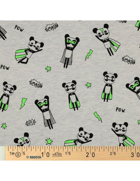 Tecido jersey mesclado - Super-heróis verdes em fundo cinza