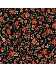 Tecido jersey Anna - Flores de pêssego sobre fundo preto