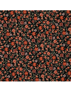 Tecido jersey Anna - Flores de pêssego sobre fundo preto 2