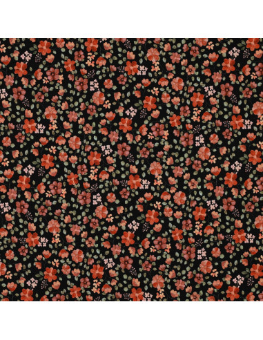 Tecido jersey Anna - Flores de pêssego sobre fundo preto