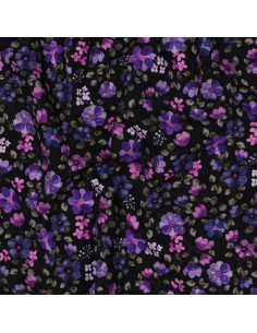 Tecido jersey Anna - Flores violetas em fundo azul-marinho