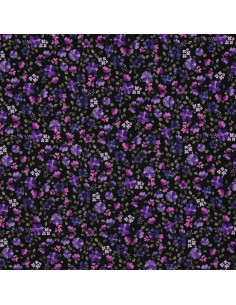 Tecido jersey Anna - Flores violetas em fundo azul-marinho 2