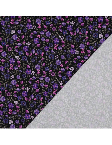 Tecido jersey Anna - Flores violetas em fundo azul-marinho