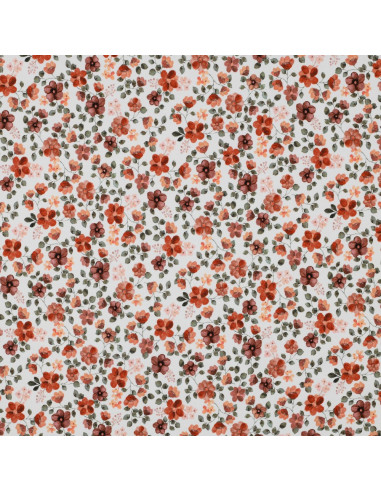 Tecido jersey Anna - Flores de pêssego em fundo branco